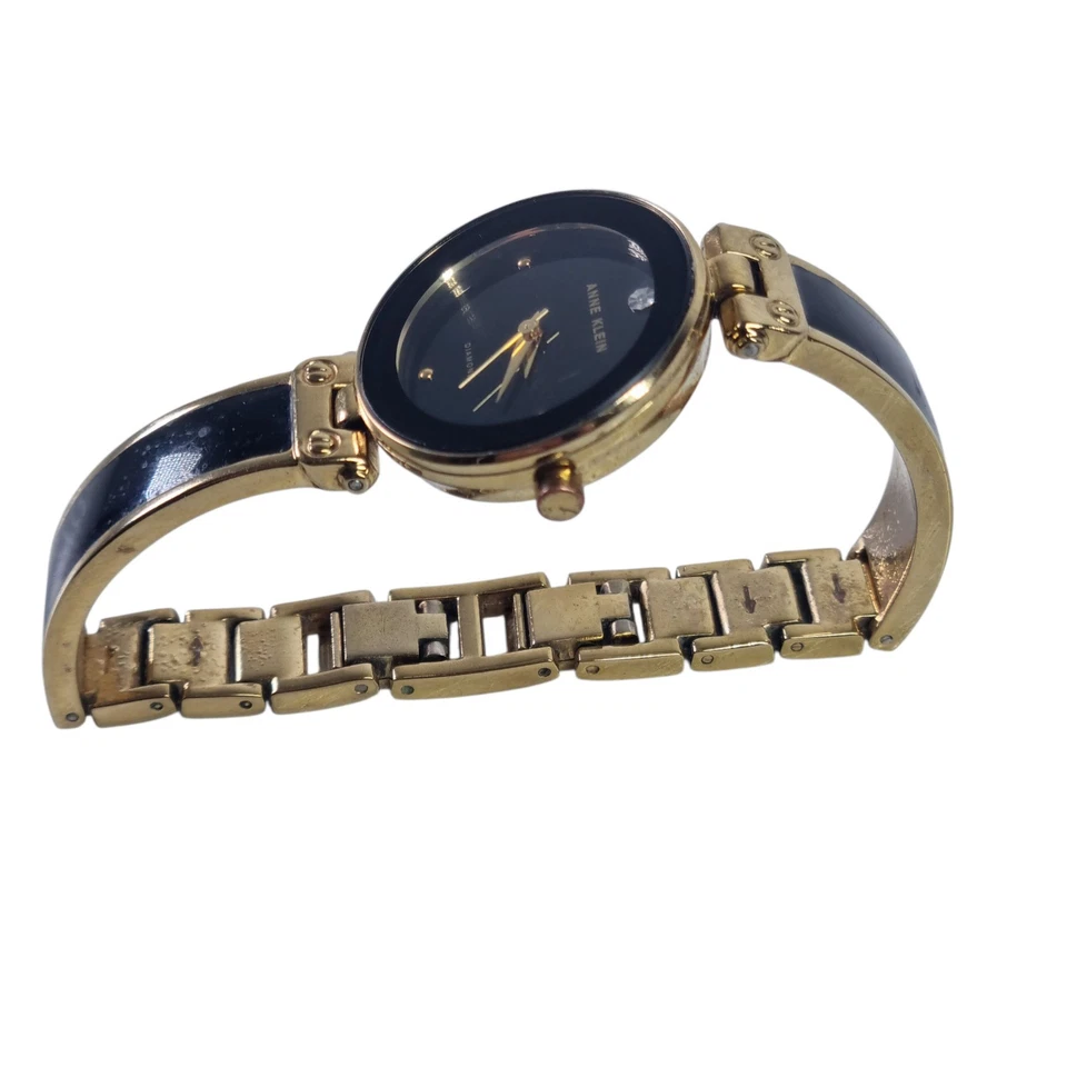 Anne Klein Diamond Watch Women's Black Enamel Gold Tone Dress Watch  — 第 4/4 张图片