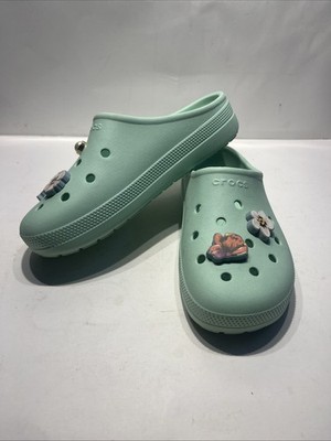 Crocs Classic Mules / Slides   Mint Green / Seafoam Women s 9 Custom Jibbitz