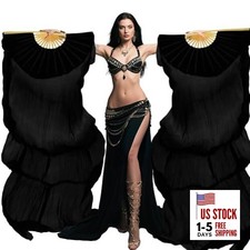 Belly Dance Fans 1.8m L R Artificial Silk Hand Fans with Bamboo Frame Black