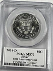 2014-D Silver Kennedy Half Dollar : PCGS MS70  Blazing White