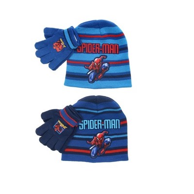 Spiderman Winter Mütze + Handschuhe Kinder Jungen Strickmütze gestreift