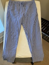 Gap pajamas pants large l 100 cotton weave drawstring pockets blue white