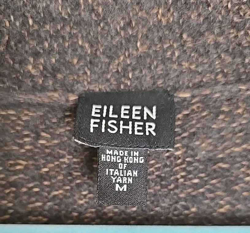 Cárdigan Suéter Para Mujer Eileen Fisher Lana Italiana Frente Abierto Marrón/Dorado Talla M Foto 3 de 4