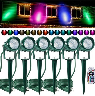 6 Pack Christmas Spotlight 12W RGBW Outdoor Landscape Lights Spot Light with ...