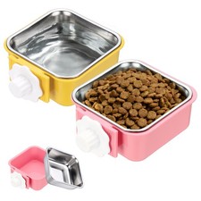 Crate Dog Bowl, Square Pet Feeder Bowl Yellow/Pink, 2Pcs  11.1oz 