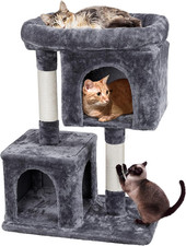 33" Cat Scratching Post with Sisal, Condos  Perch for Indoor Cats - Dark Grey