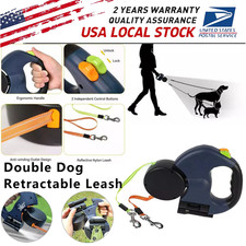 Retractable Reflective Dual Pet Leash Lead W/ LED Light for Medium and Small Dog