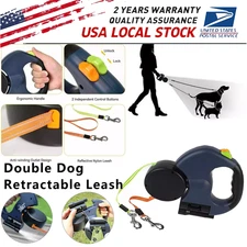 Retractable Reflective Dual Pet Leash Lead W/ LED Light for Medium and Small Dog