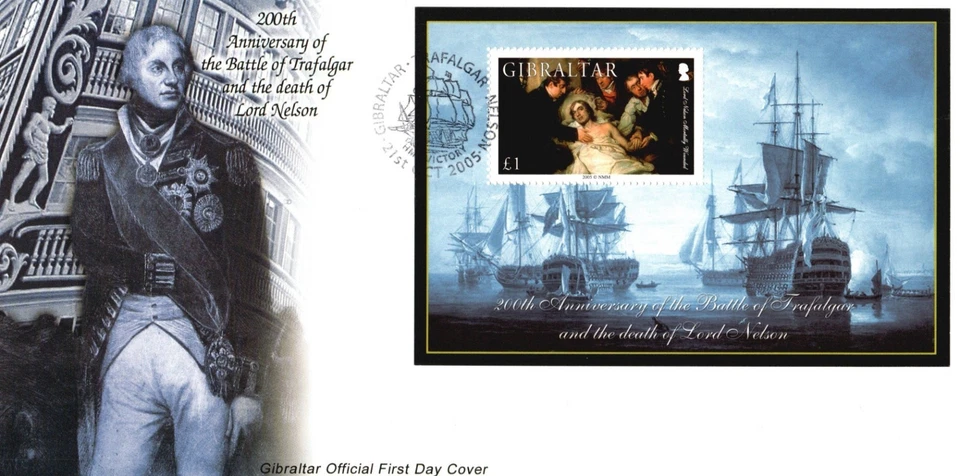 Gibraltar 2005 Battle of Trafalgar Death of Lord Nelson FDC HMS Victory Stamps - Image 2 of 4