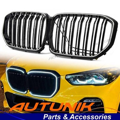Gloss Black W/LED Dual Slats Kidney Grille For 2019-2023 BMW X5 G05 PRE-LCI