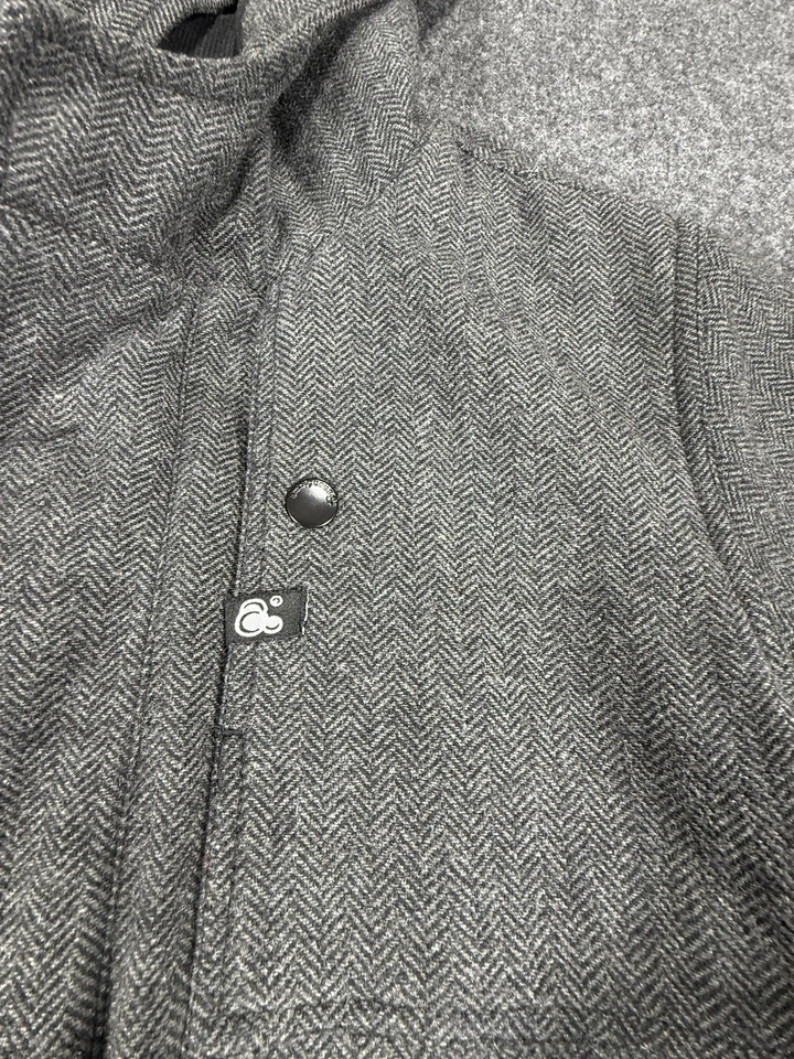 Ambigous Jacket Mens Medium Gray Herringbone Hooded Wool Blend Casual Coat - Image 2 of 4