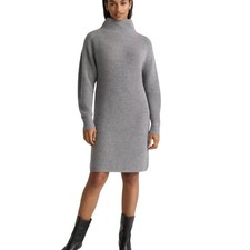 EUC Quince Women Large Merino Wool Relaxed Turtleneck Sweater Dress Heather Gray
