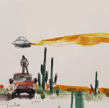 Desert Watercolor Sci-Fi Minimalist Painting PRINT By Artist Jose TRUJILLO 16x16