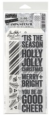 NEW Tim Holtz Stampers Anonymous Stamps  Stencils Set: BOLD TIDINGS THMM179