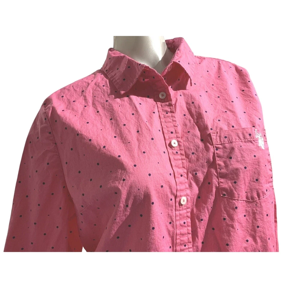 Women’s US Polo Assn Fuchsia Pink Polka Dot Stretch Cotton Blouse in Size 16 XL - Image 2 of 4