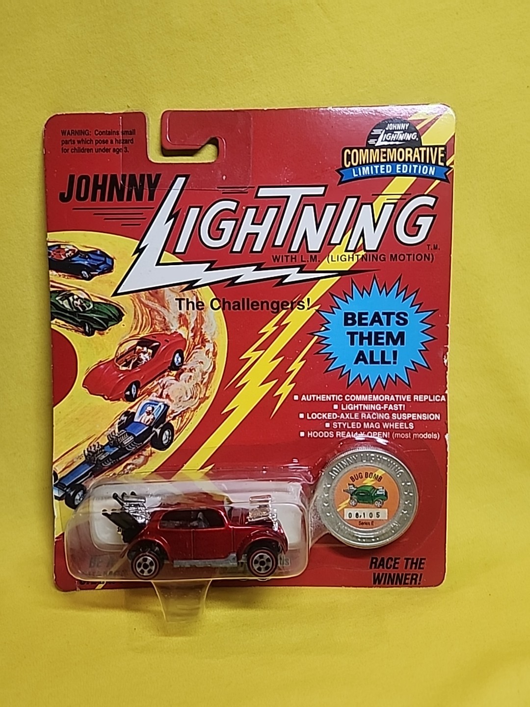 1993 Johnny Lightning BUG BOMB Red Car Redline Wheels Coin 08,105 Series E 🔥X3