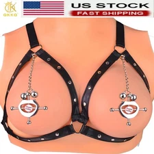 QKKQ Metal Nipple Clamps Adjustable Nipple Clips with Chain BDSM Leather Belt