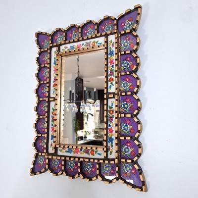 NEW Peruvian Hanging Cuzcaja Rectangular Mirror PURPLE Hand Painted Art 14X11
