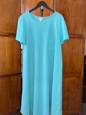 LuLaRoe Carly Dress Women's 3XL Aqua Textured Pocket Swing Midi Plus Size