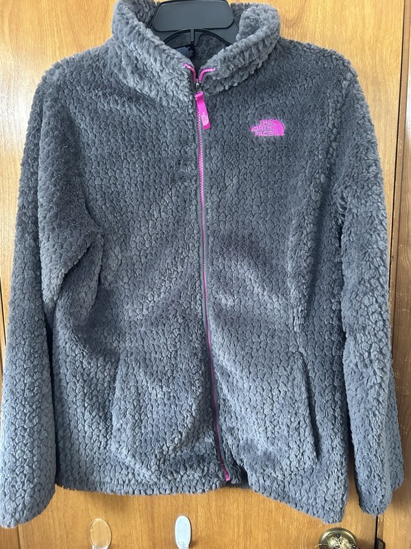 The North Face Girls Laurel Fleece Fuzzy Full Zip Jacket Gray Pink sz XL(18)