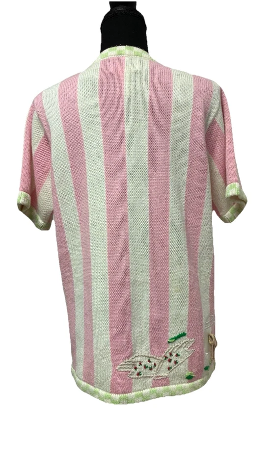 Quaker Factory Women's Pink&White Striped Pattern Embroidered Flower Sweater S - Image 4 of 4