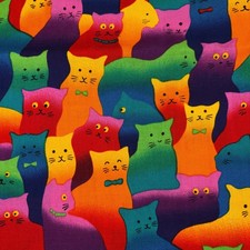 Timeless Treasures Fabric Featuring Colorful Cats 36 x43