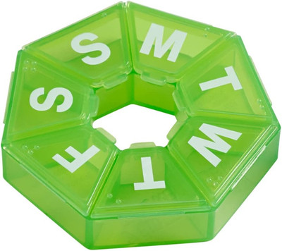 Weekly (7-Day) Pill Organizer, 7-Sided Medicine Planner, Green | Compact Daily R