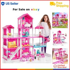 Pink Villa Playset for Girls Ages 3-7 4-Story 10-Room House with Dolls