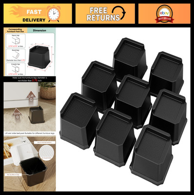 Set of 8 Heavy Duty 3-Inch Bed Risers - Oversized Furniture Elevators for Sofa &