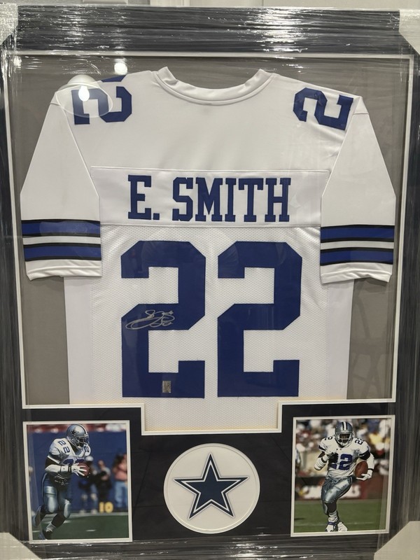 Emmitt Smith Autographed Framed Jersey With Player cert COA. 
