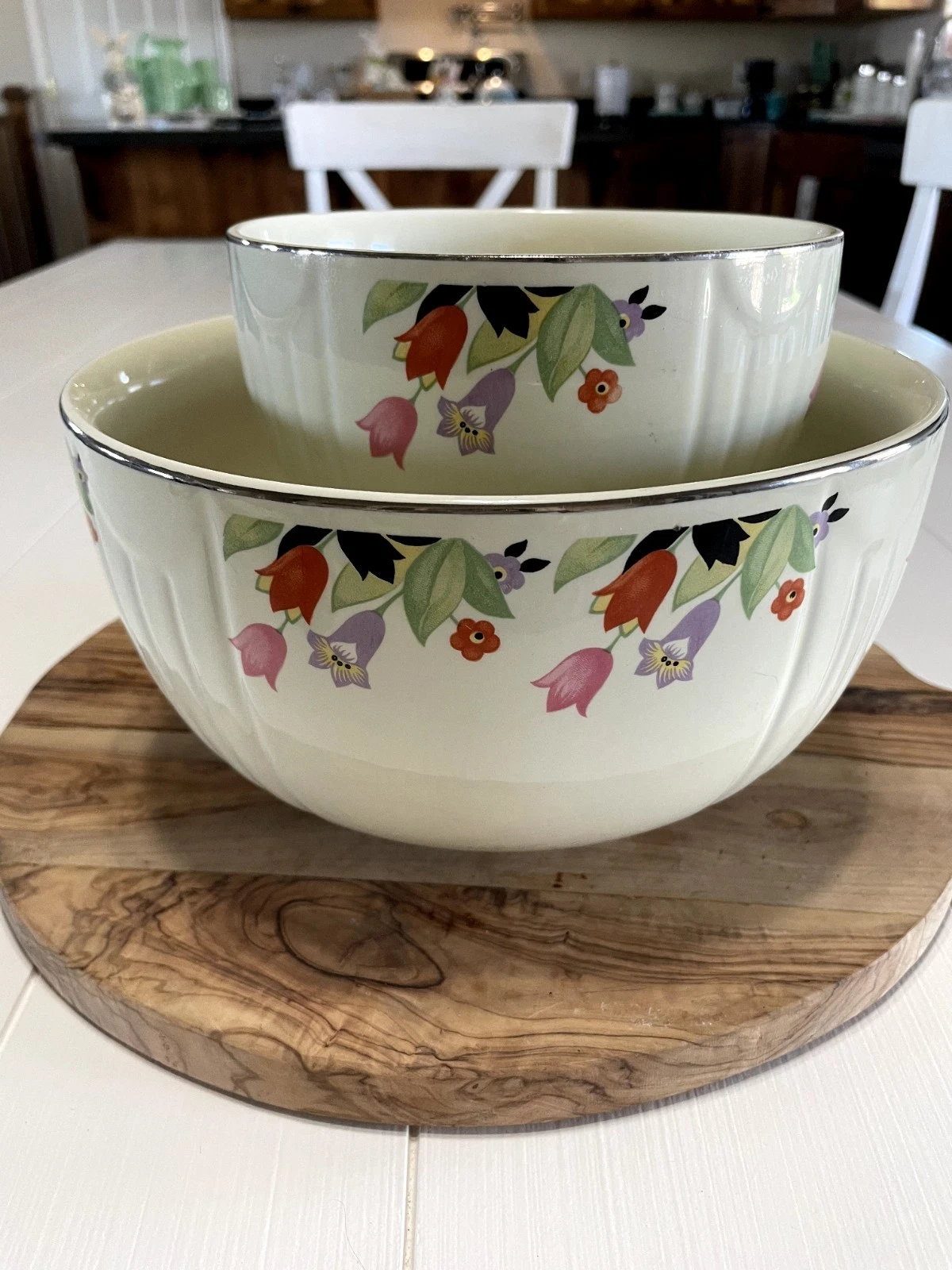 Vintage 30's Hall's Quality Kitchenware Crocus Nesting Mixing Bowls set of 2 EUC