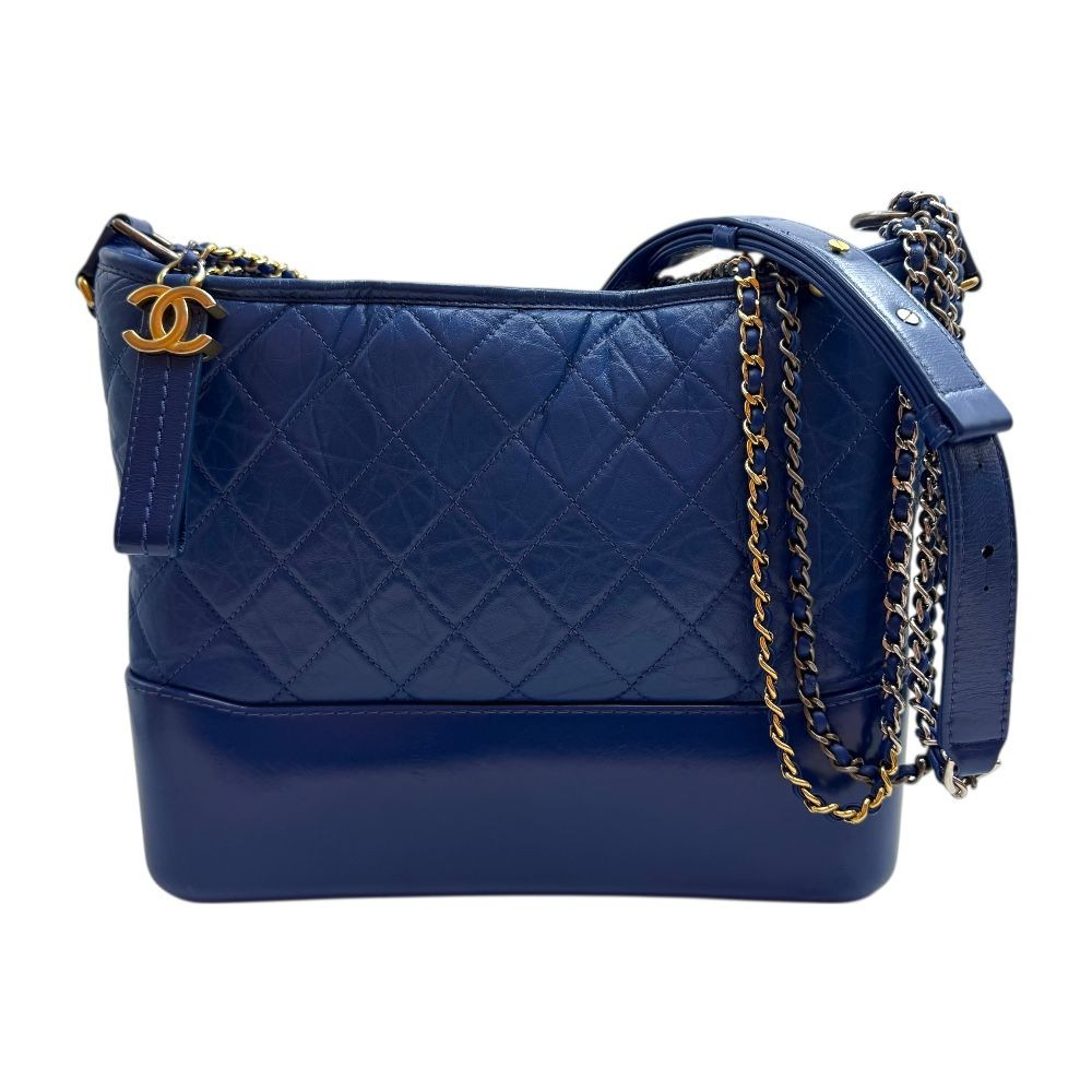 CHANEL Gabrielle Hobo Medium Chain Shoulder Bag Blue 150999532 [U]