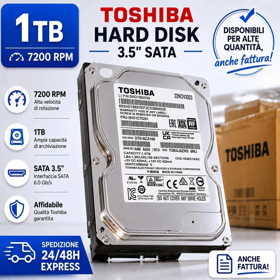 ✅ Hard Disk Interno 1TB TOSHIBA DT01ACA100 SATA 3.5 7200RPM Disco Rigido HDD DVR - Imagen 1 de 4