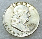 1959 Franklin Silver Half Dollar with some luster in saflip #Y306