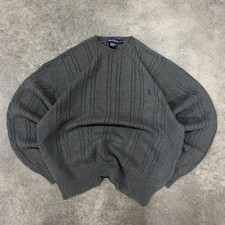 Y2K Nautica Mens Medium Gray Cable Knit Long Sleeve Heavy Cotton Sweater Preppy
