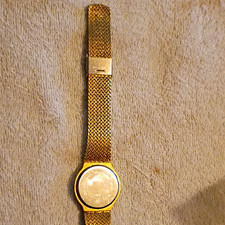 Gold Tone Round Wristwatch Gold Metal Mesh Br...