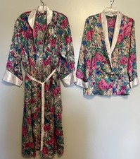 Vintage Victoria  s Secret Kimono Robe Womens S Roses Satin Tapestry Romantic
