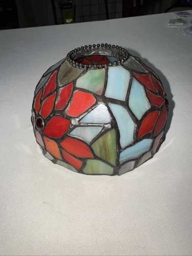 Vintage mosaic stained glass lamp shade hand crafted Poinsettia Red (bin1)