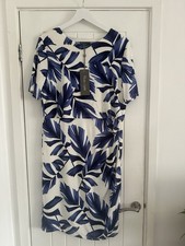 Phase Eight Women’s Navy Leaf Print Dress Size 16 Brand New With Tags