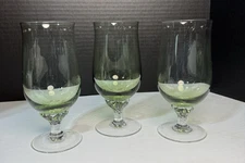 3 Sasaki Coronation Light Green Twisted Stem Iced Tea Glasses Goblets VTG