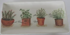 Serving Tray Platter Herbs Effetti Italy Ceramic Rectangular White Plants Garden