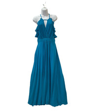 Shein Dress Formal Maxi Woman's 6 Blue Chiffon Prom Ruffle Neck Spaghetti Strap