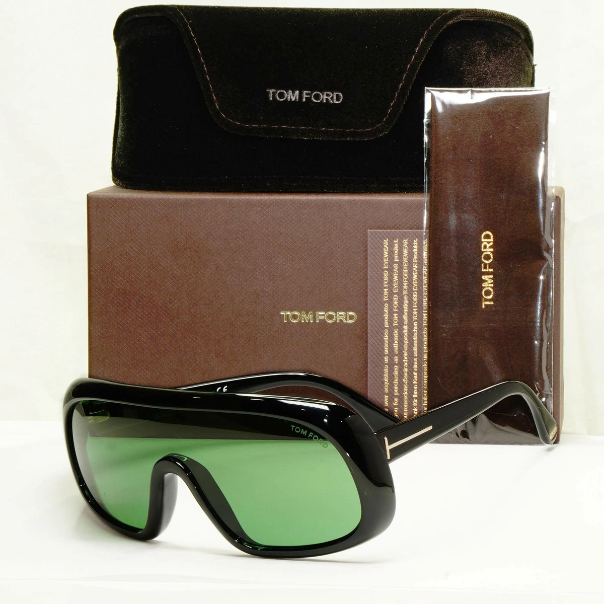Authentic Tom Ford Mens Sunglasses Shield Visor Ski Black Green Sven TF471 01N