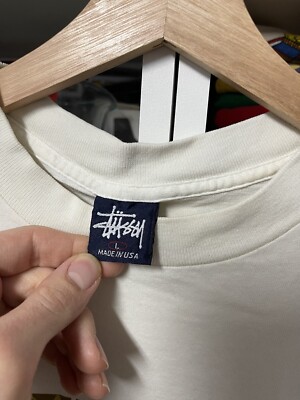 VTG Stussy N ° 4 Monogram Jacquard White T Shirt Large USA Single