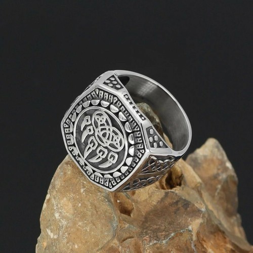 Viking Bear Claw Ring Silver Stainless Steel Nordic Celtic Knot Signet Band - Picture 2 of 4