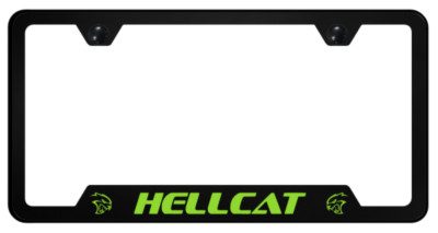 Green Dodge Hellcat Script Logo Black Notched Plastic License Plate Frame