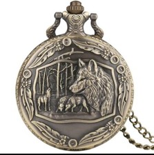 Wolf Pocket Watch NEW Bronze Metal Wolves Wild Nature Outdoors Gift