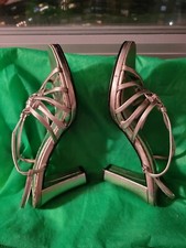 VTG 90s SILVER STRAPPY CHUNKY HEELS by KENNETH COLE TRIBECA Size 6