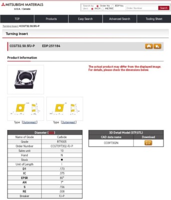 CCGT 32.50.5 F-J-P RT9005 MITSUBISHI *10 INSERTS* FACTORY PACK *CCGT09T302-F J-P