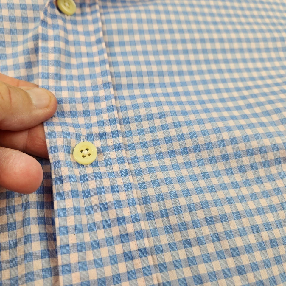 Ledbury 长袖纽扣男式蓝色粉红色格子棉衬衫 M 码 15 1/2 — 第 2/4 张图片